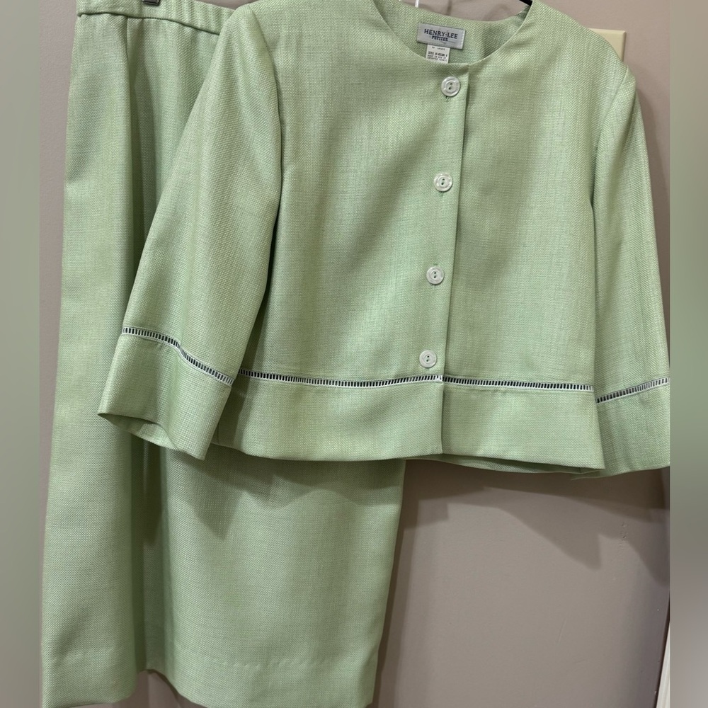 Vintage Skirt Suit Set Green 2 Piece Pencil Preppy Jacket 90s 8P - Picture 4 of 9